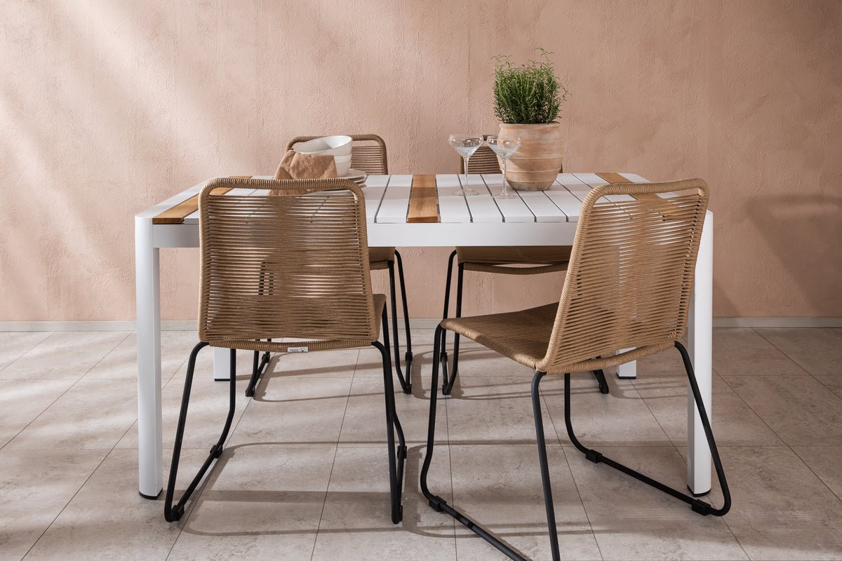 Garten Essgruppe Sarova – 5-teiliges Set in Weiß/Braun