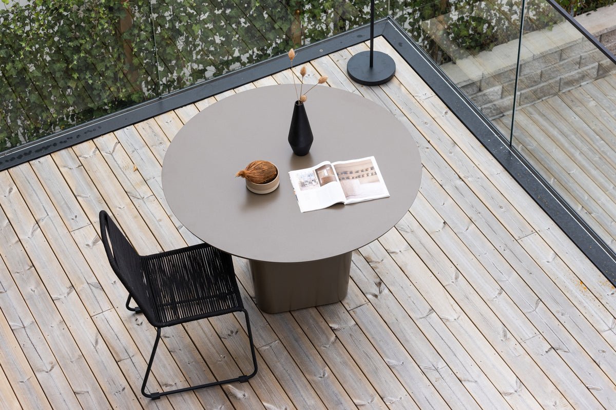 Garten Esstisch Calma - Ø 120cm aus braunem Aluminium