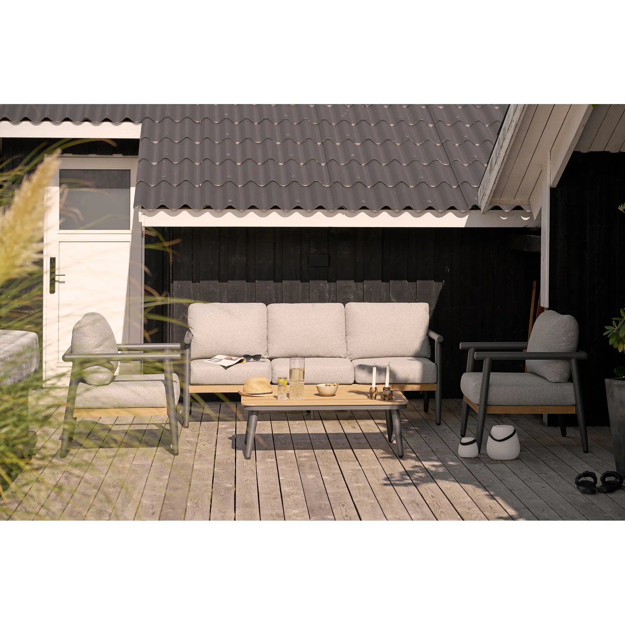 Garten Lounge Set Alviora – mit Aluminiumgestell und Holzoptik-Akzenten