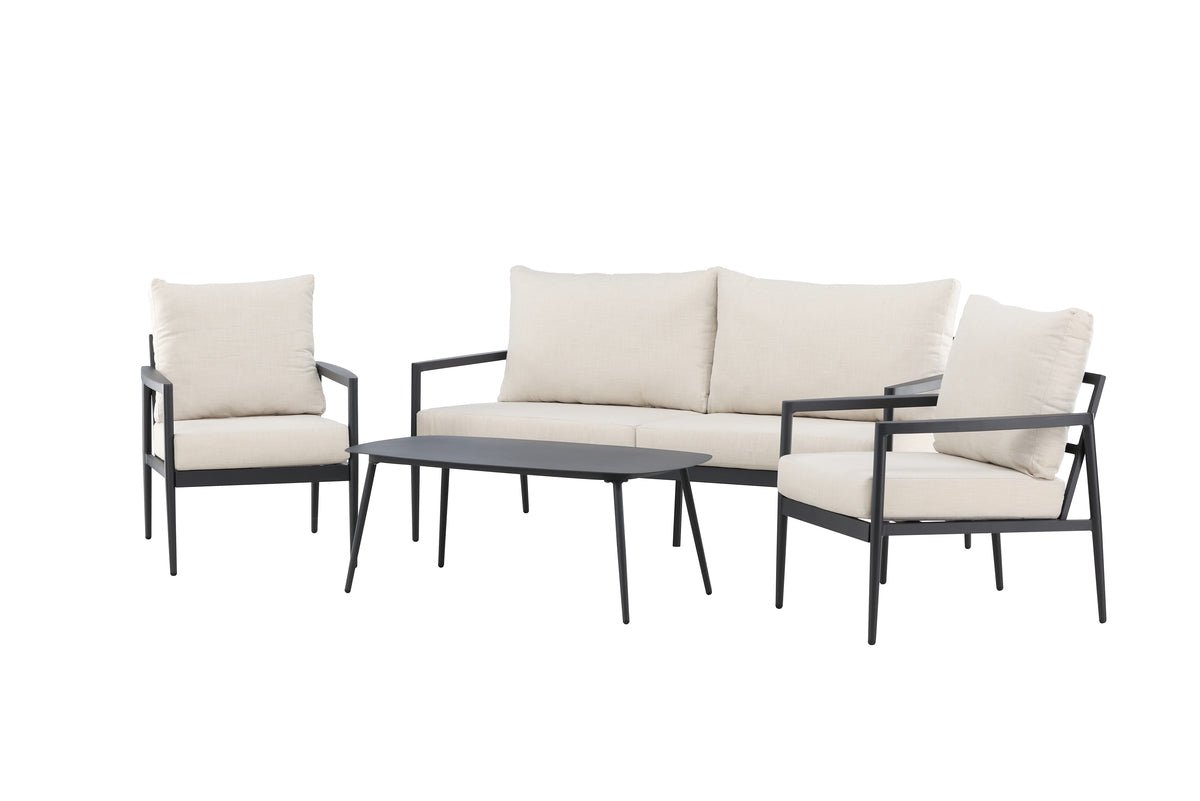 Garten Loungeset Bellano – 4-teiliges Outdoor-Set in Schwarz-Beige mit Aluminiumrahmen