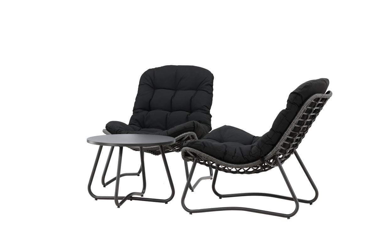 Garten Loungeset Carla – 3-teiliges Set in Anthrazit mit Sesseln & Tisch