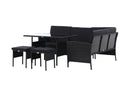 Garten Loungeset Jess – 5-teilig aus schwarzem Kunstrattan mit Glastisch