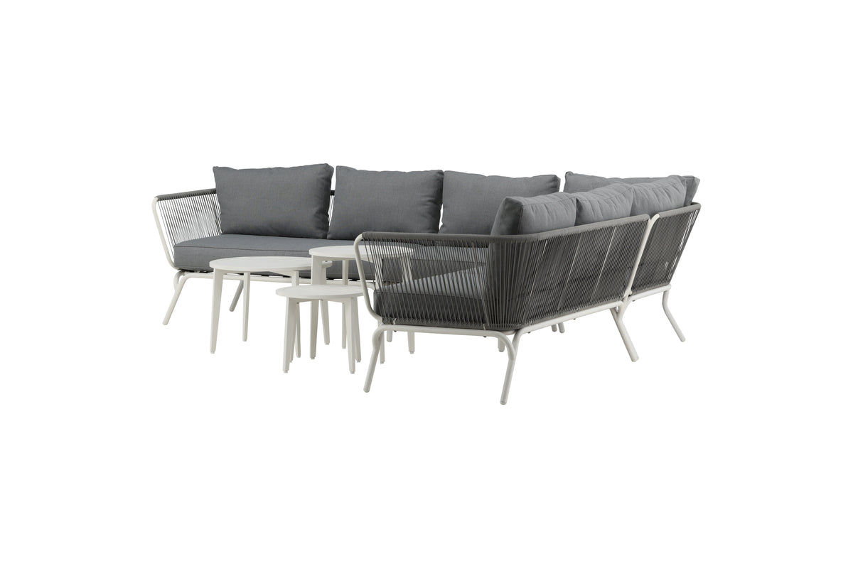 Garten Loungeset Lexy - aus weißem Stahl mit grauen Kissen