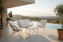 Garten Loungeset Raina – 4-teiliges Set mit Glasplatte & Kissen
