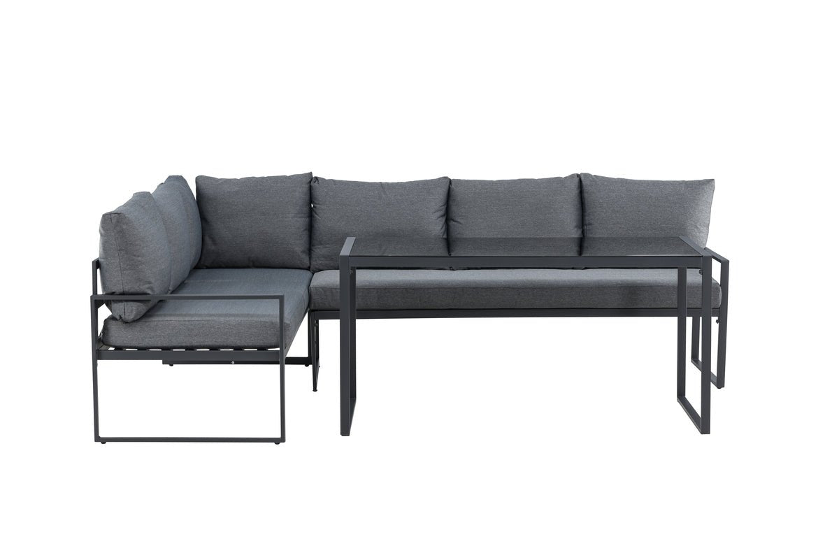 Garten Loungeset Zico – 3-teilig mit Glastisch in Grau
