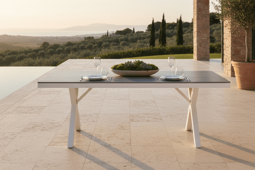 Gartentisch Lumari - rechteckiger weiß-grauer Esstisch