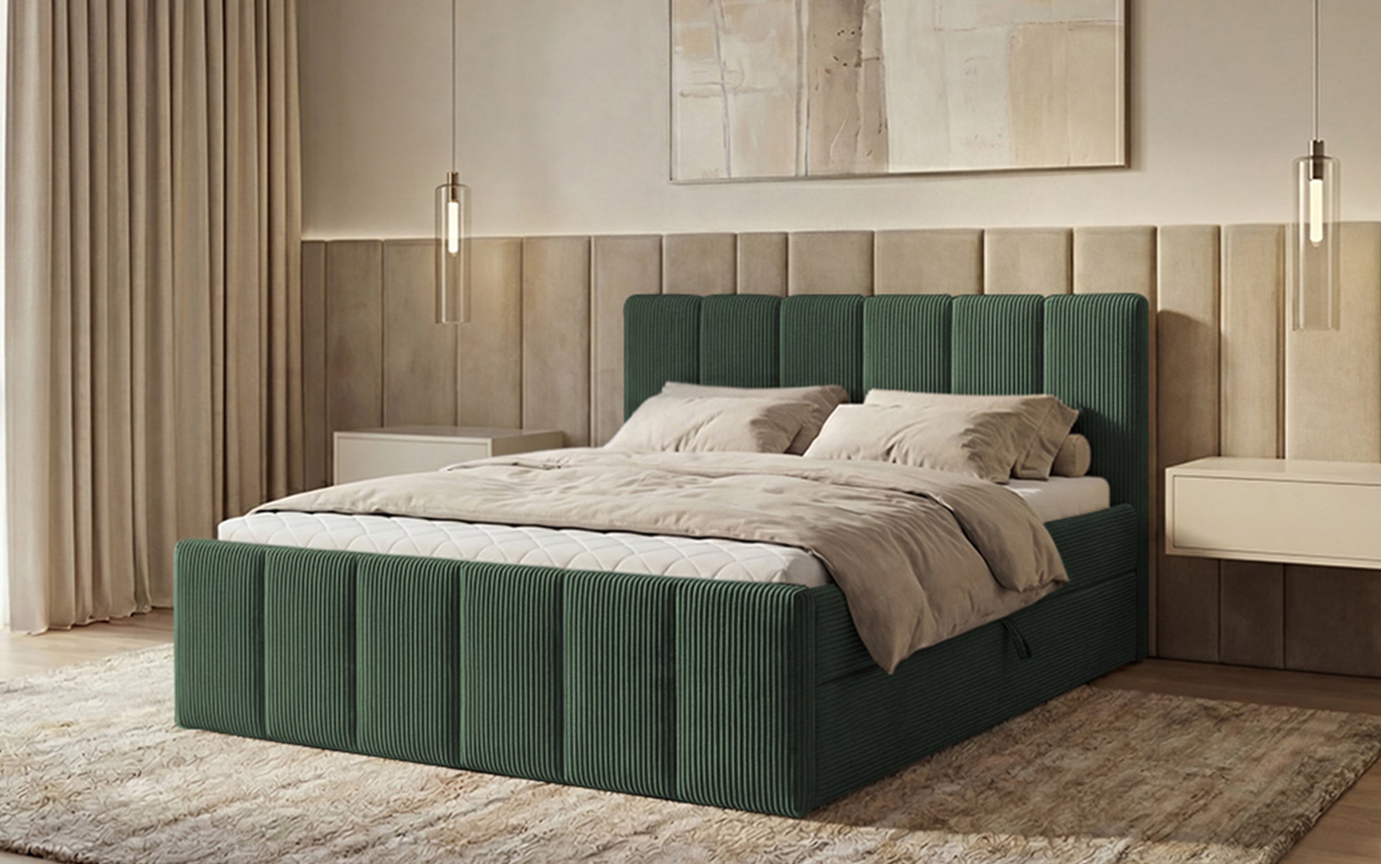 Boxspringbett Siena mit hochklappbarem Stauraum in Cord