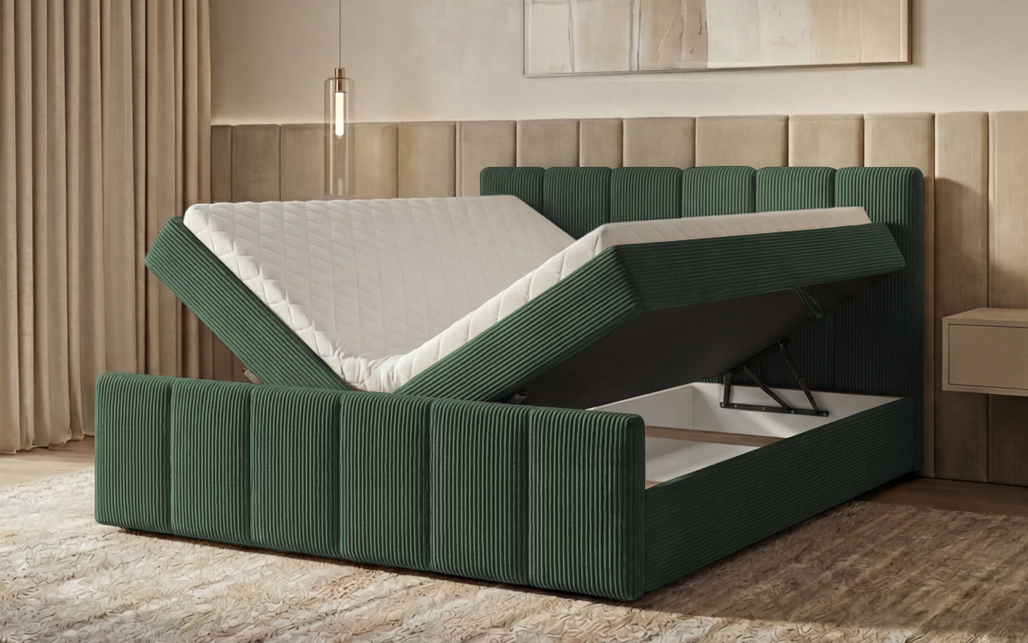 Boxspringbett Siena mit hochklappbarem Stauraum in Cord