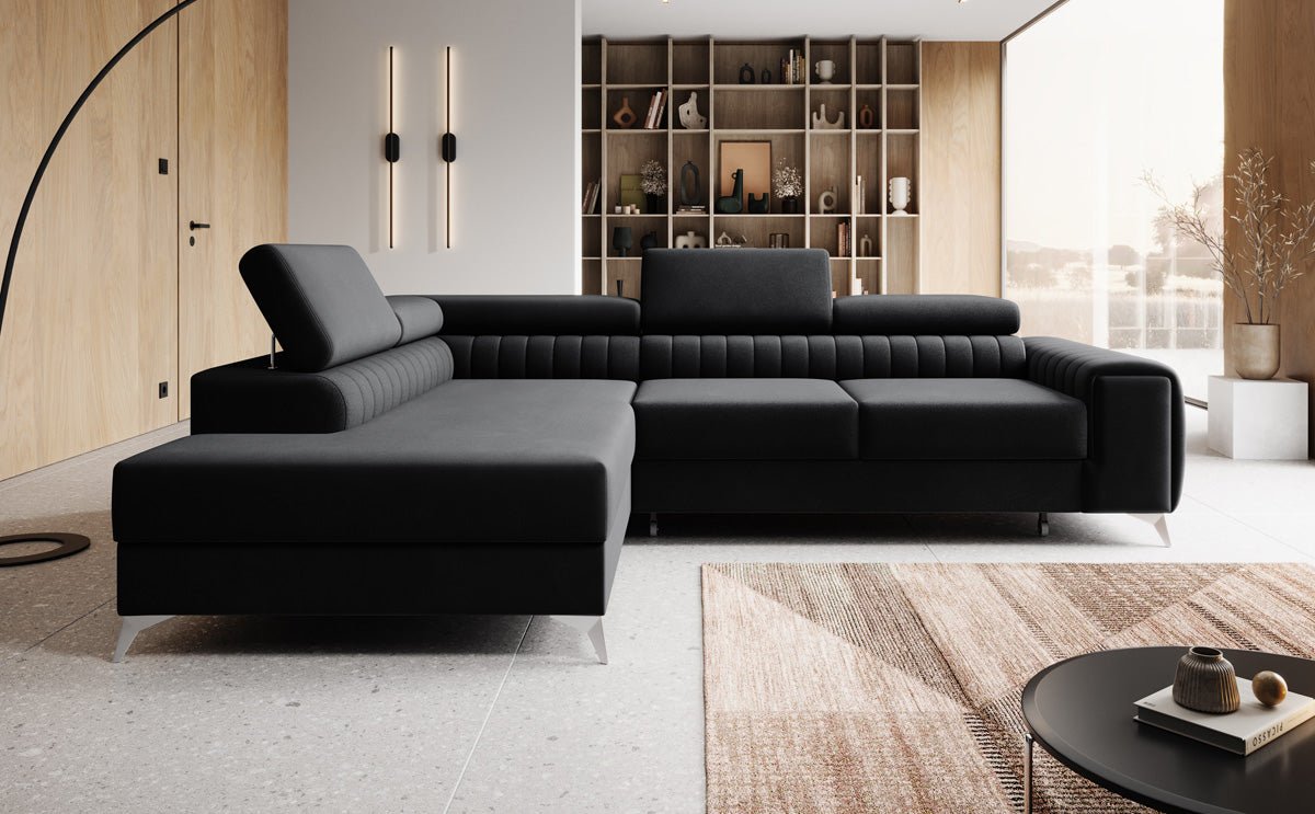 Designer Sofa Aurea L mit Schlaf- und Klappfunktion in Samt
