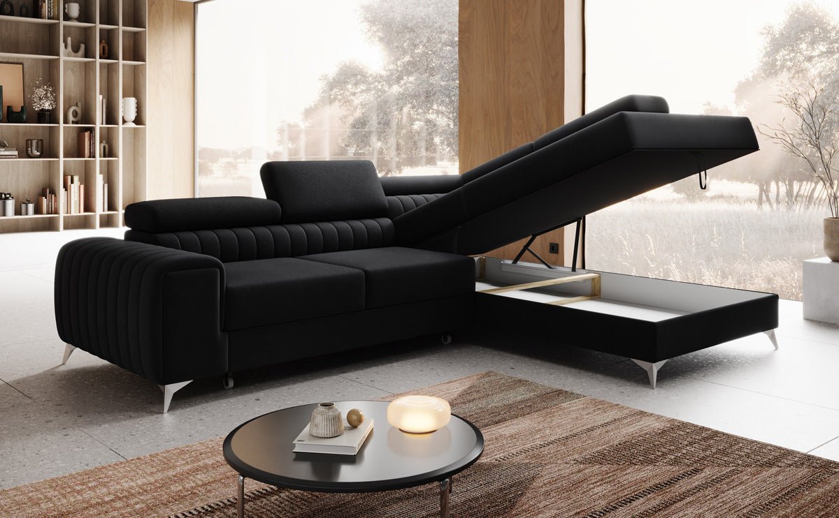 Designer Sofa Aurea L mit Schlaf- und Klappfunktion in Samt