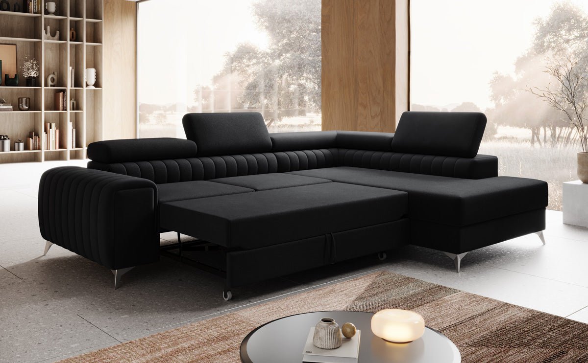 Designer Sofa Aurea L mit Schlaf- und Klappfunktion in Samt