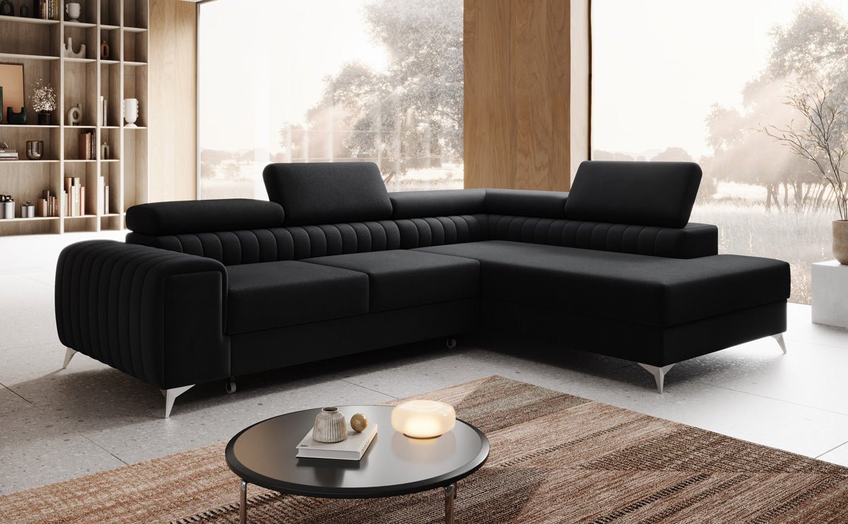 Designer Sofa Aurea L mit Schlaf- und Klappfunktion in Samt