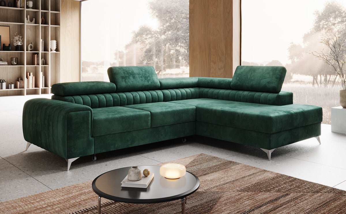 Designer Sofa Aurea L mit Schlaf- und Klappfunktion in Samt