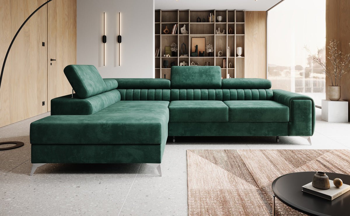 Designer Sofa Aurea L mit Schlaf- und Klappfunktion in Samt