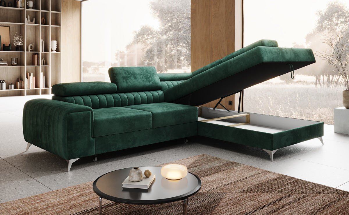 Designer Sofa Aurea L mit Schlaf- und Klappfunktion in Samt