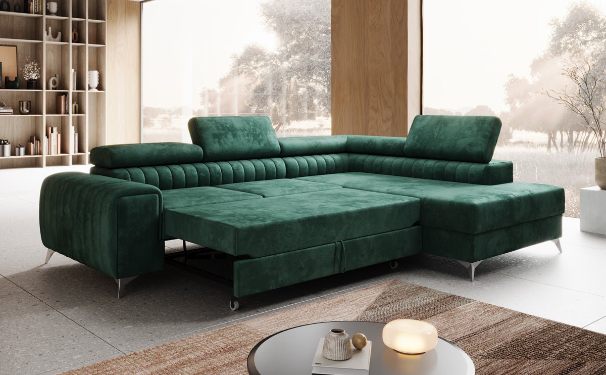 Designer Sofa Aurea L mit Schlaf- und Klappfunktion in Samt