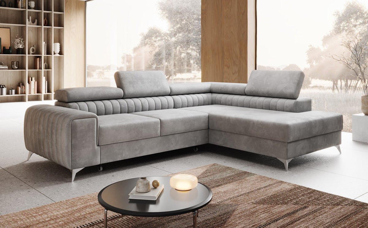 Designer Sofa Aurea L mit Schlaf- und Klappfunktion in Samt