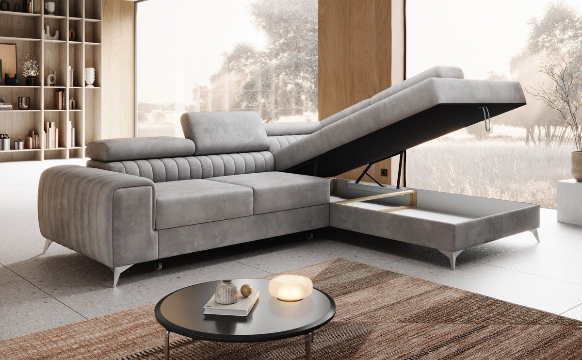 Designer Sofa Aurea L mit Schlaf- und Klappfunktion in Samt