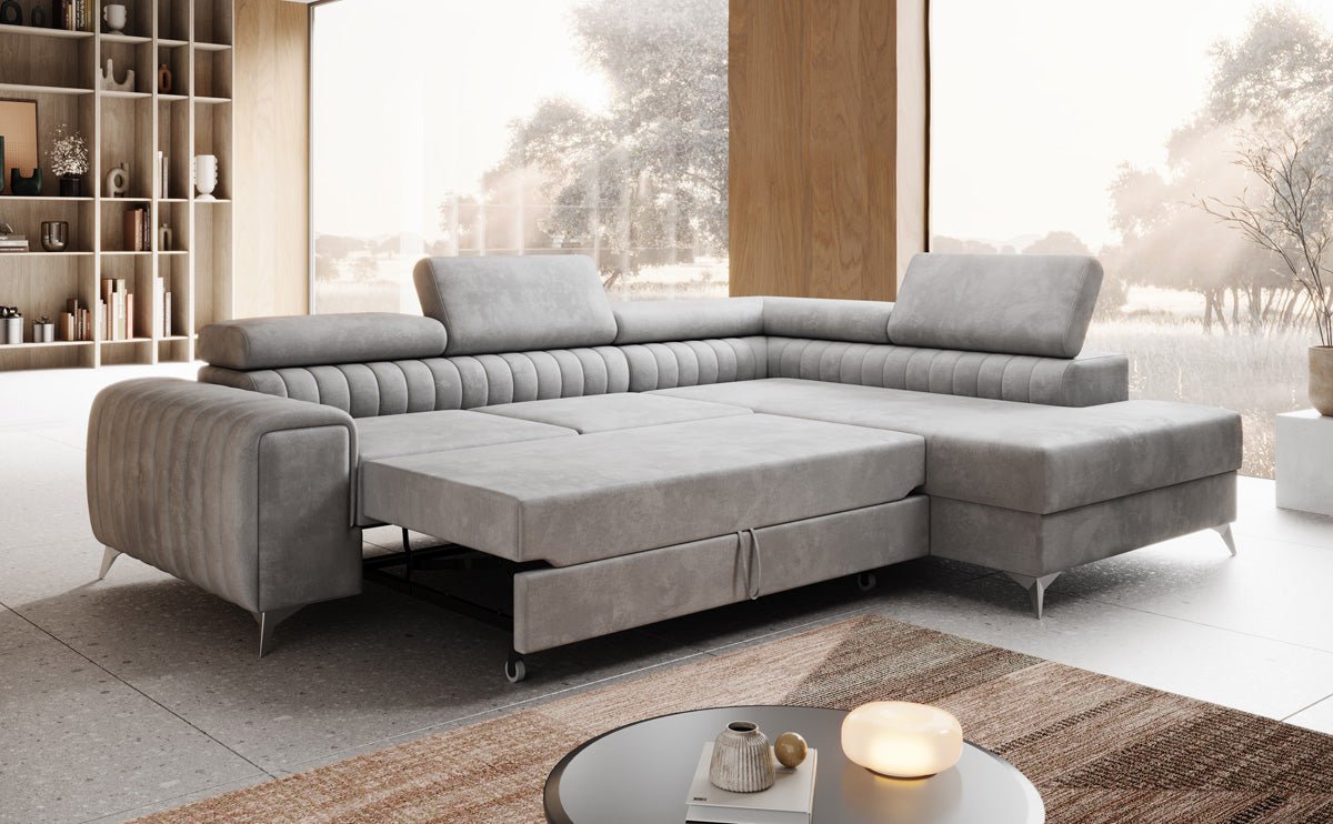 Designer Sofa Aurea L mit Schlaf- und Klappfunktion in Samt