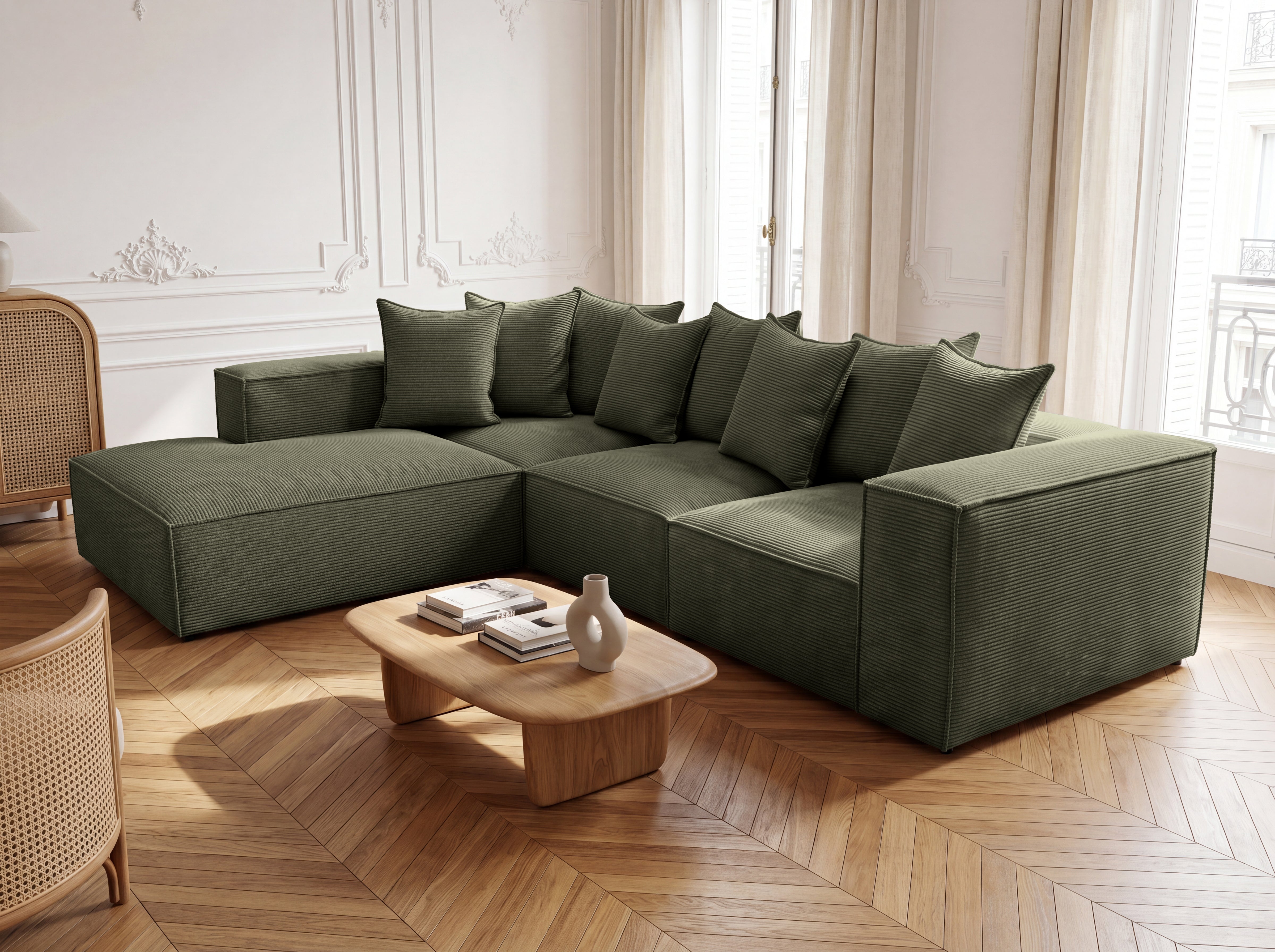 Designer Sofa Largo mit langer Ottomane in Cord