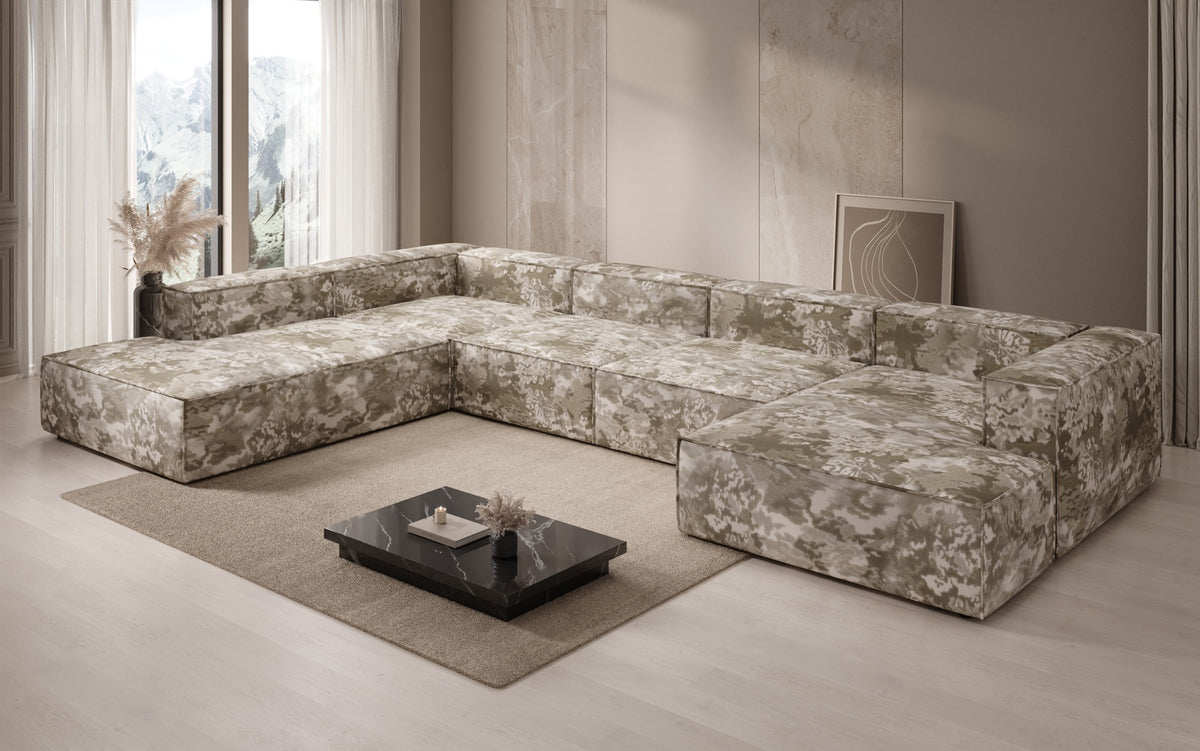 Designer Sofa Lesley U XXL - Jacquard mit Aquarell-Muster