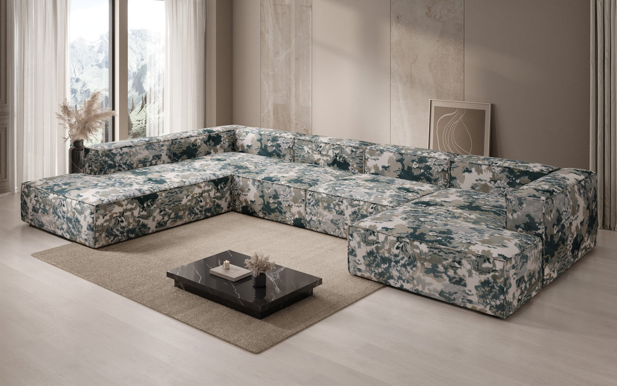 Designer Sofa Lesley U XXL - Jacquard mit Aquarell-Muster