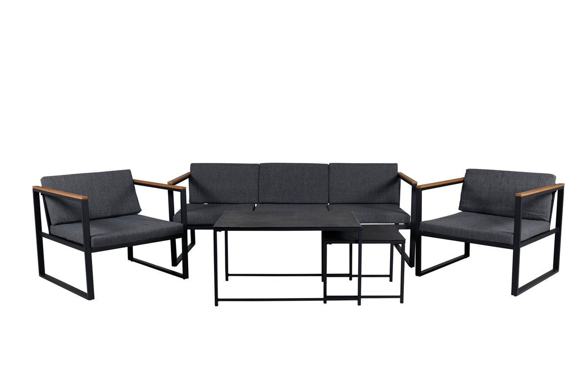 Loungeset Sunrise - aus schwarzem Stahl inkl. Glastischen