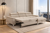 Ecksofa Luno in Strukturstoff Beige – ausgezogene Schlaffunktion