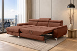Ecksofa Luno in Strukturstoff Terrakotta, Ottomane links – ausgezogene Schlaffunktion