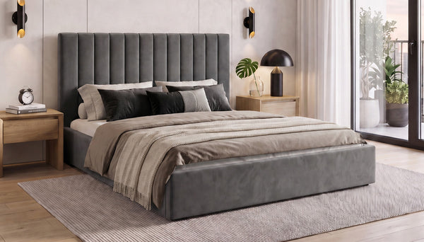 Designer Polsterbett Livia in Samt mit Stauraum