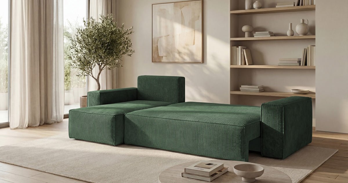 Designer Sofa Lunaro Mini mit Schlaf- und Klappfunktion in Cord