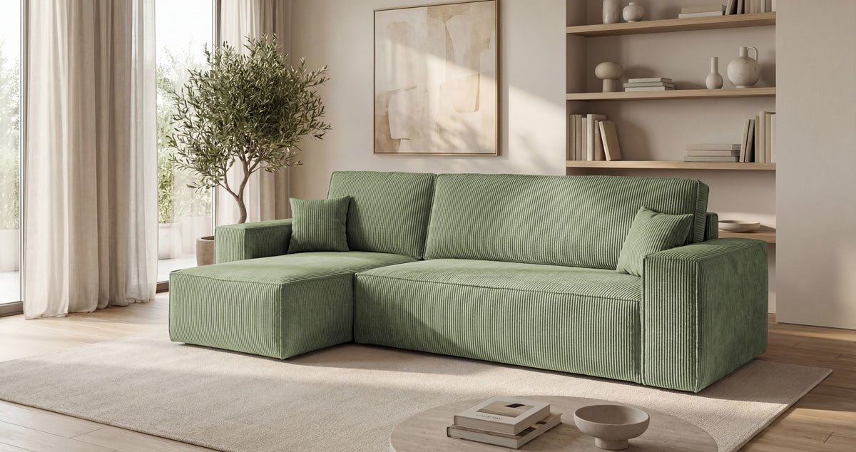 Designer Sofa Lunaro Mini mit Schlaf- und Klappfunktion in Cord