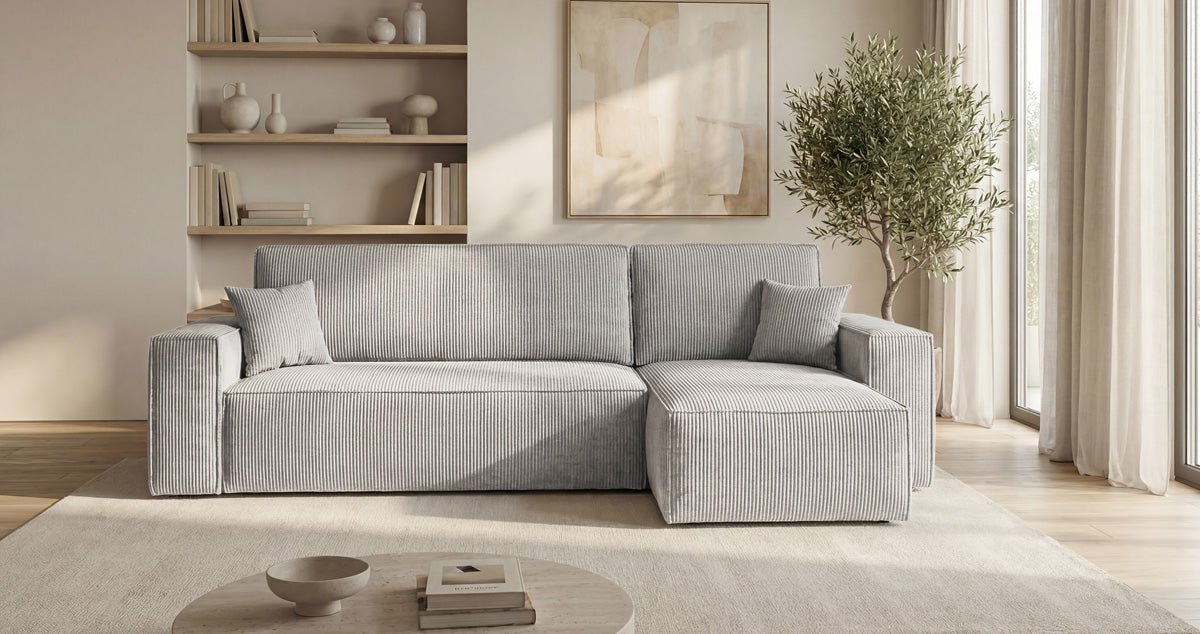Designer Sofa Lunaro Mini mit Schlaf- und Klappfunktion in Cord