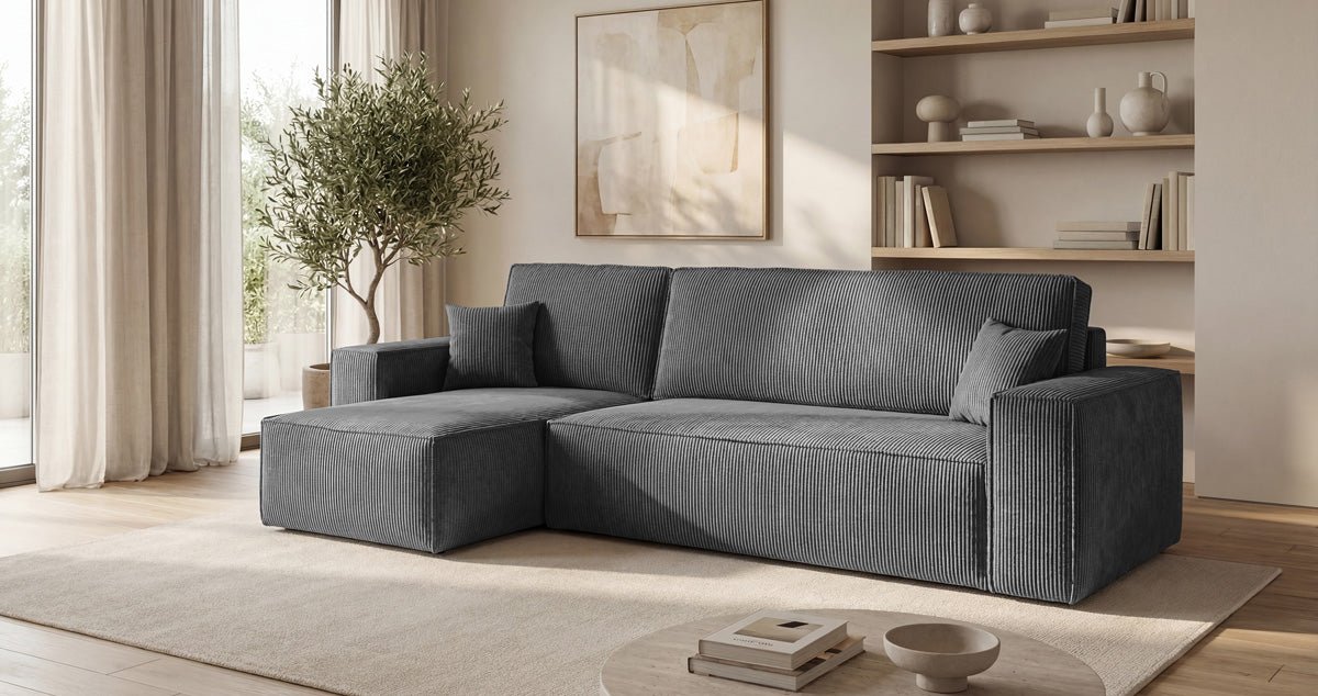 Designer Sofa Lunaro Mini mit Schlaf- und Klappfunktion in Cord