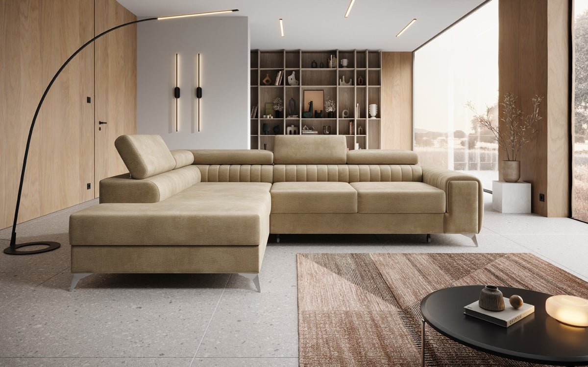Designer Sofa Aurea L mit Schlaf- und Klappfunktion in Samt