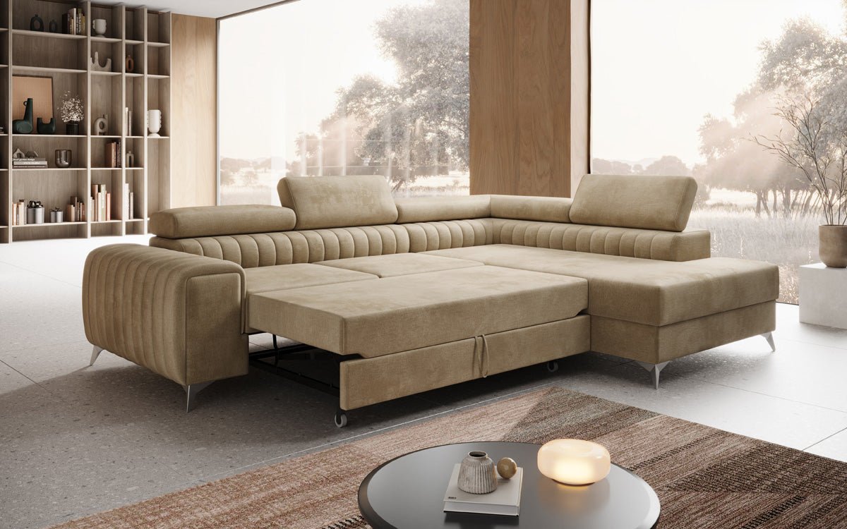 Designer Sofa Aurea L mit Schlaf- und Klappfunktion in Samt