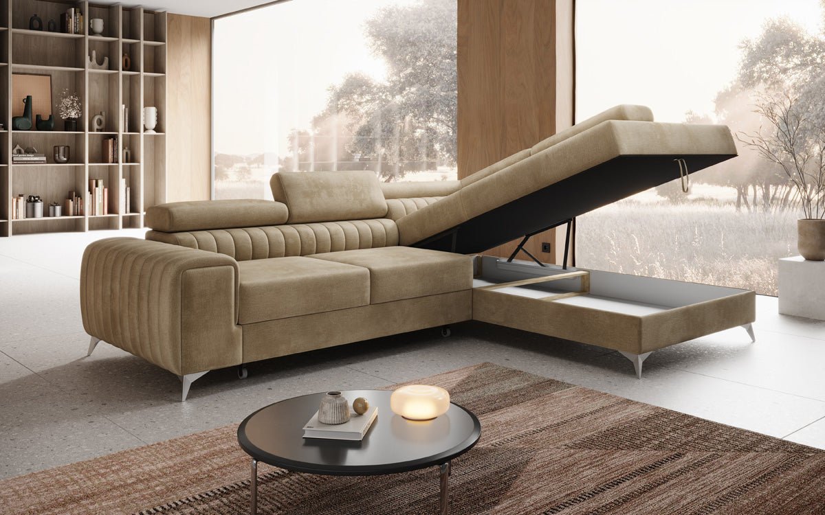 Designer Sofa Aurea L mit Schlaf- und Klappfunktion in Samt
