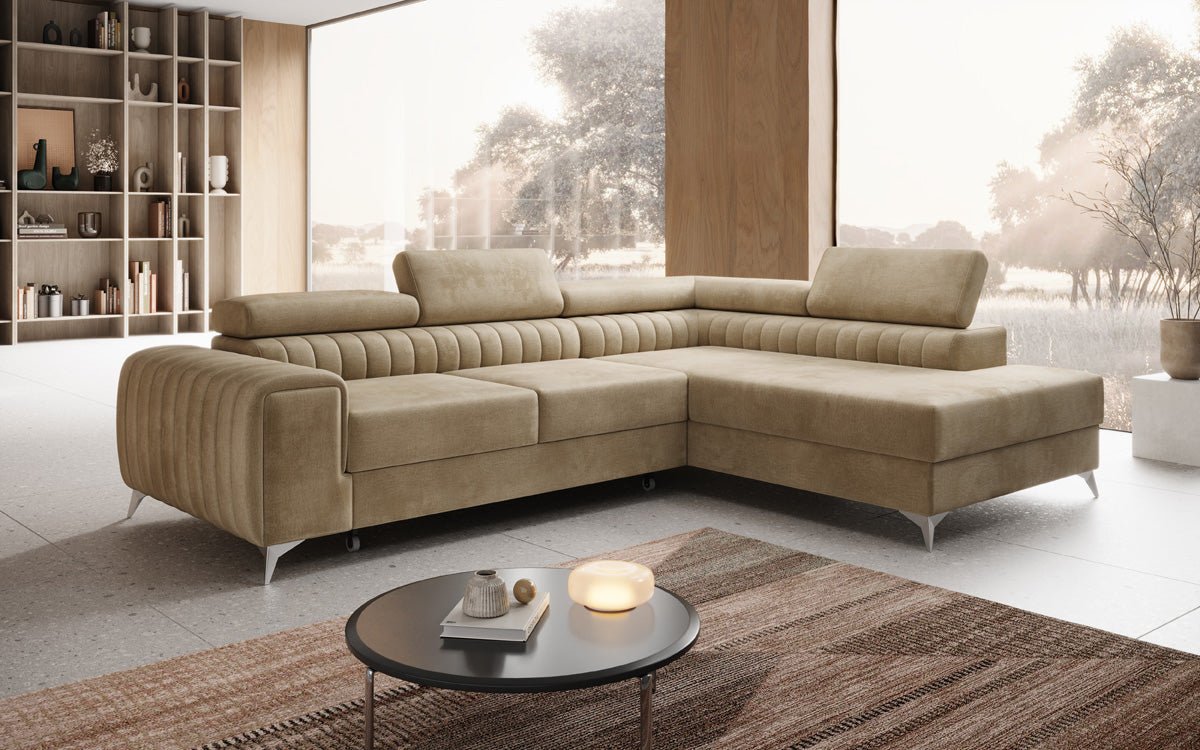 Designer Sofa Aurea L mit Schlaf- und Klappfunktion in Samt