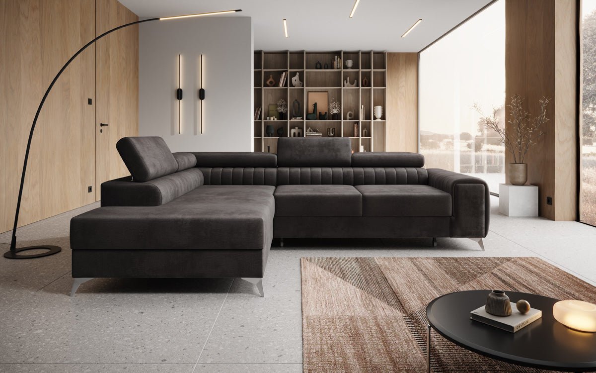 Designer Sofa Aurea L mit Schlaf- und Klappfunktion in Samt
