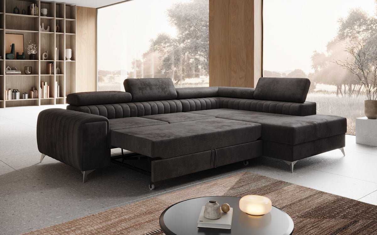 Designer Sofa Aurea L mit Schlaf- und Klappfunktion in Samt