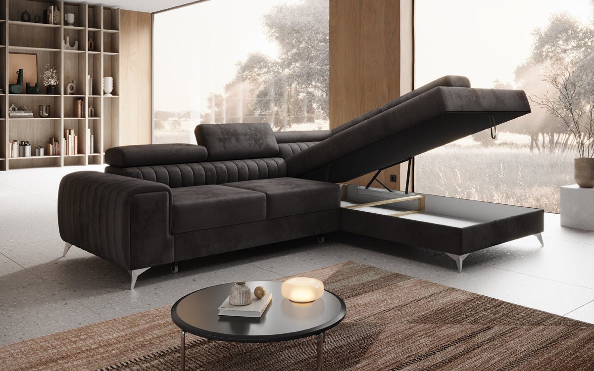 Designer Sofa Aurea L mit Schlaf- und Klappfunktion in Samt