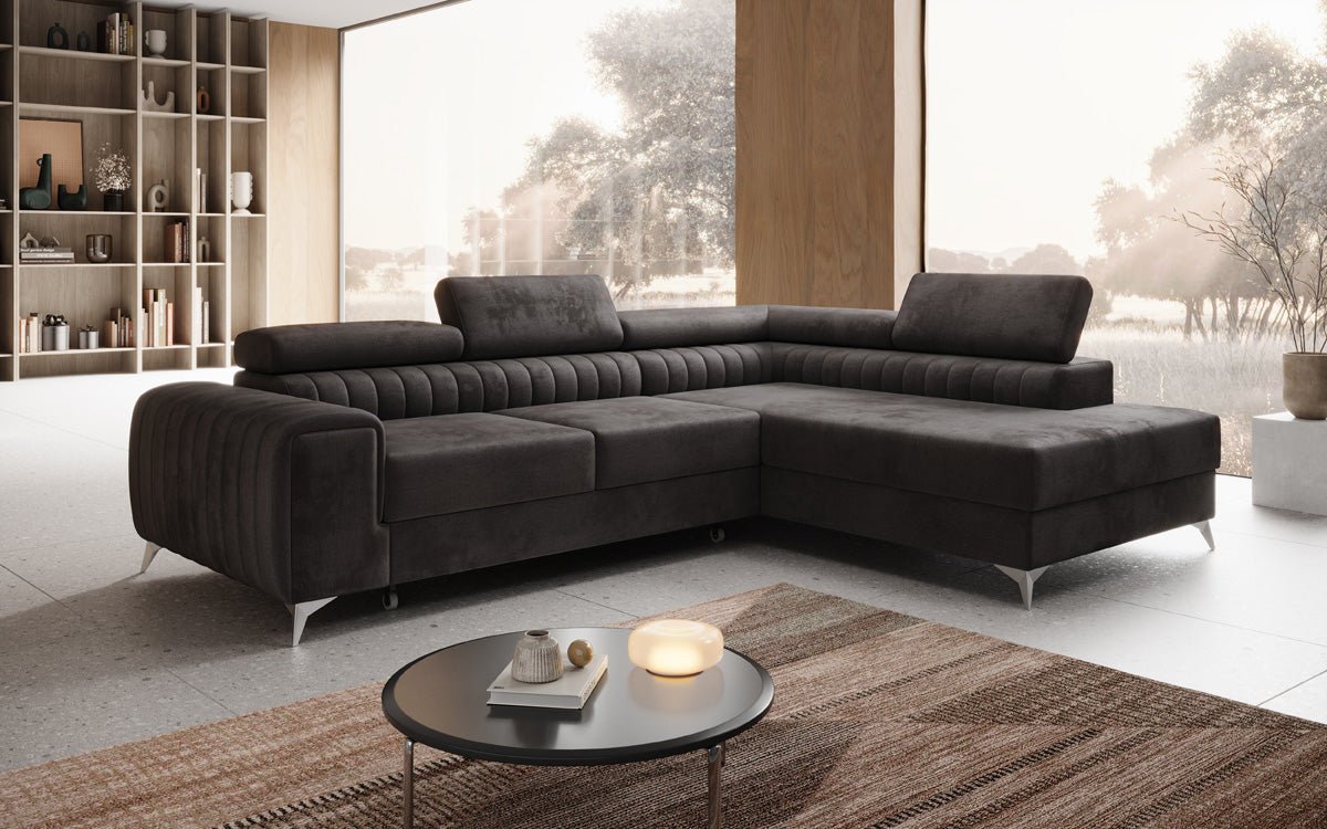 Designer Sofa Aurea L mit Schlaf- und Klappfunktion in Samt