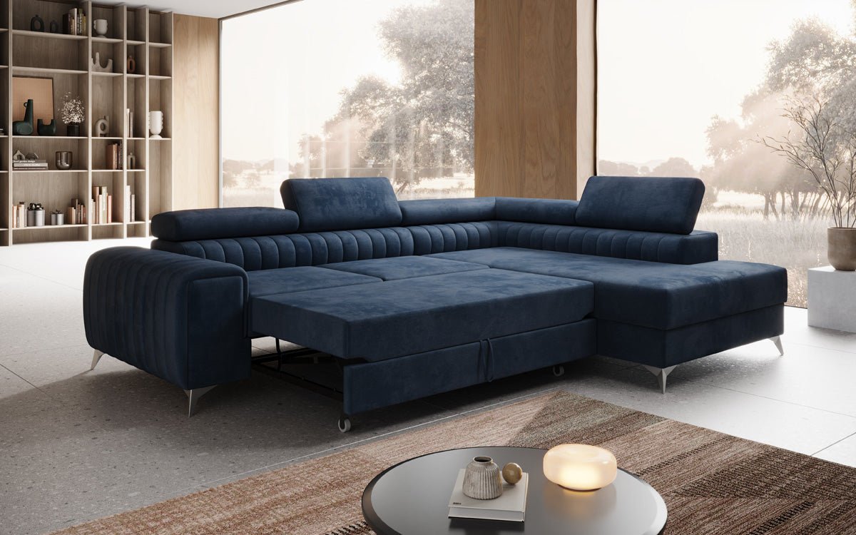 Designer Sofa Aurea L mit Schlaf- und Klappfunktion in Samt