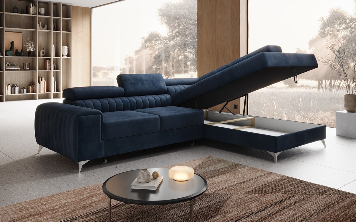 Designer Sofa Aurea L mit Schlaf- und Klappfunktion in Samt