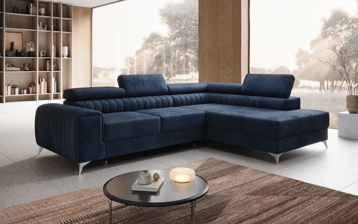 Designer Sofa Aurea L mit Schlaf- und Klappfunktion in Samt