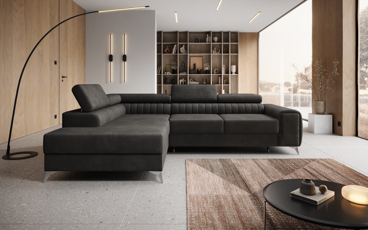 Designer Sofa Aurea L mit Schlaf- und Klappfunktion in Samt