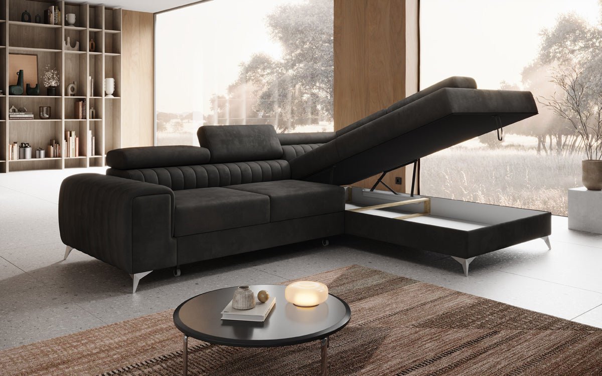 Designer Sofa Aurea L mit Schlaf- und Klappfunktion in Samt