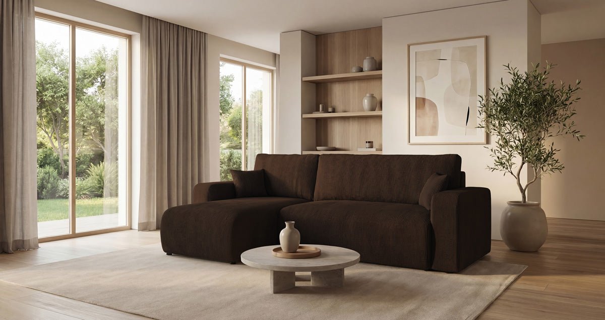 Designer Sofa Calva mit Schlaf- und Klappfunktion in Cord