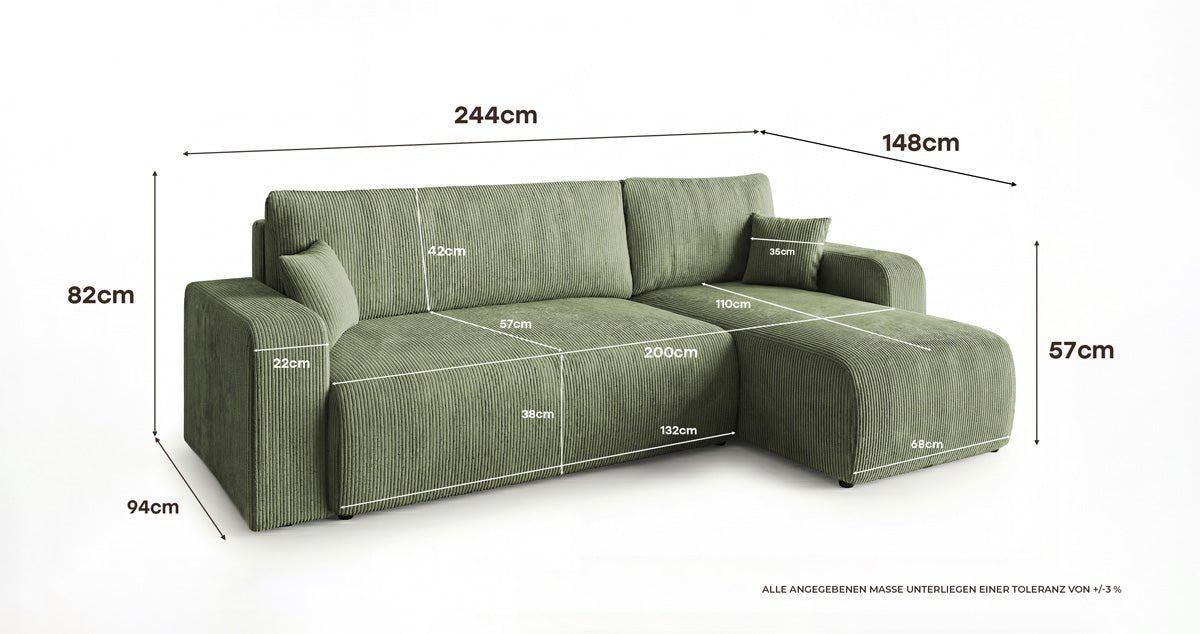 Designer Sofa Calva mit Schlaf- und Klappfunktion in Cord
