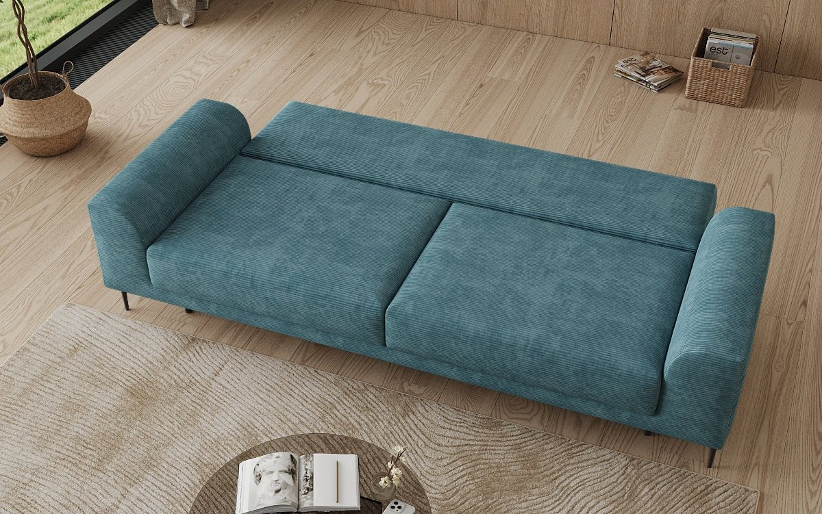 Designer 3 Sitzer Sofa Bloom in Cord mit Schlaffunktion und Stauraum